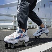 Roller Skate Shoes With 4 Wheels, Transformable Roller Shoes For Walking, Skating, - Baby Blue - View 12