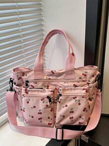 Bolso de hombro tipo tote de gran capacidad y bolsillosúltiples, de estilo minimalista y moderno, adecuado para la escuela, el trabajo y los viajes, se puede usar como bandolera - Blanco - Ver 1