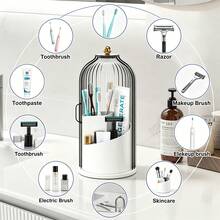 Makeup Brush Holder Organizer With Lid,360 Rotating Dustproof ABS Storage Caddy,3 Slots Sliding Lid Toothbrush Holder With Non-Slip Base,Multi-Use Space-Saving Organizer For Makeup Brushes Toothpaste,Perfect For Vanity Bathroom Home Dorm Apartment - 灰色 - 查看 7
