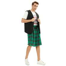 Men's Pleated Skirt For Halloween, Scottish National Costume, Short Skirt, Stage Outfit - 4615黑色馬甲 - 查看 5