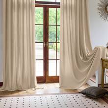 Plain Velvet Curtain With 8 Buttons (1 Piece), Soft And High Quality Fabric, Enhances The Style Of Your Home, Perfect To Complement Any Modern Decor Style. - 淺咖 - 查看 4