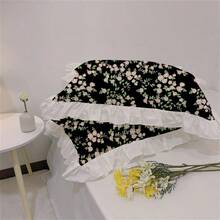 2pcs/Set Ruffle Trim Printed Pillowcase Pair, Comfortable Breathable Skin-Friendly Soft Machine Washable, Ruffle Trim Princess Style Pillowcase (Pillow Insert Not Included), Minimalist Elegant, Suitable For Student Dorm, Bedroom, Hotel Bedding, All Seasons - Black - View 5