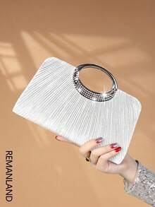 REMANLAND Shiny And Eye-Catching, Elegant And Charming, This Single Rhinestone Decorated Fashion Metal Clutch/Evening Bag Is Suitable For Women To Attend Parties, Weddings, Evening Events, Banquets And Other Occasions. This Evening Bag Is The Ideal Choice For Party Girls And Women. - White - View 1