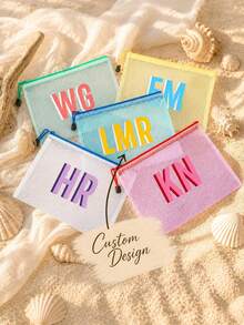 Customized Fabric Personalized Beach Bag - Personalized Letters Summer Makeup Storage Bag, Waterproof Pool Travel Storage Bag, Suitable For Vacations - Multicolor - View 1