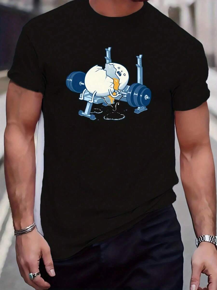 Camiseta Divertida para Hombre con Estampado de Hombre Levantando Pesas Rompiendo Huevos, Camiseta Casual de Verano para Fitness, Ropa para HombreSummer men's comfortable T-shirt / a very di - Negro - Ver 1