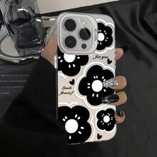 Black Flower Case Suitable For Apple 15 Pro Max,  16 Pro, Beautiful 14 Pro, Floral 17, Cute - Vỏ màu bạc - Màu đen - Cánh hoa màu đen - Xem 3