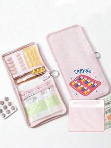 1 pieza Bolsa portátil para pastillas, caja compacta para pastillas y kit de primeros auxilios, bolsa para pastillas con diseño, puede almacenar tabletas y cápsulas, impresa con patrón de "cápsula", conveniente para viajes, adecuada para uso diario/al aire libre/viajes, esencial para la salud - Multicolor - Ver 2