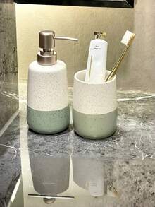 1pc Modern Minimalist Ceramic Soap Dispenser & Toothbrush Holder | Freestanding Non-Slip Design, Ideal For Bathroom Storage And Organization - Multicolor - View 7