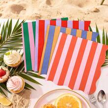 20/40/60pcs Bright Vertical Stripe Wavy Edge Disposable Paper Napkins, 4 Colors Available, 2-Ply Wavy Edge Summer Beach Style Color Block Print Napkins, Suitable For Tropical Brunch, Outdoor Picnic, Garden Party, Colorful Birthday Tableware, 13*13 Inches - View 3