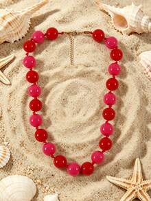 1pc European & American Bohemian Round Geometric Acrylic Mixed Color Beaded Rope Handmade Knotted Women's Necklace With Stainless Steel Accessories, Holiday Gift, Daily Wear - Hand-knotted Resin Stainless Steel Accessory Necklace - View 14