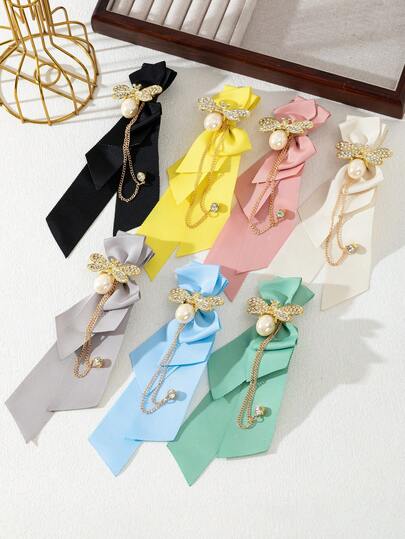 1pc Elegant Style Gorgeous Design Sparkling Faux Pearl & Rhinestone College Emblem Tie-Shaped Elegant Women's Brooch Corsage, Luxurious Jewelry Brooch Pin, Dating Gift Lapel Pin Suitable For Daily Wear