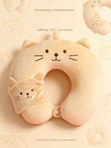 1 Set de Almohada de Cuello Premium para Viajes y Máscara para Dormir, Material de Felpa Cómodo, Relleno de Soporte, Patrón de Animales de Dibujos Animados Lindos, Cierre con Botón de Presión, Incluye Máscara para Ojos que Bloquea la Luz, Adecuado para Viajes de Larga Distancia, Desplazamientos y Siestas en la Oficina - Multicolor - Ver 8