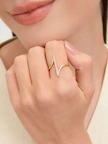 Ashenrae Cubic Zirconia Decor Cuff Ring - Yellow Gold - View 2