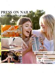 24片中號杏仁形穿戴甲，咖啡棕貓眼鏤空愛心圖案，優雅極簡全覆蓋設計，適合女性與女孩，四季適用，適用於日常、約會、辦公室、居家、派對等場合的美甲用品 - 彩色 - 查看 4