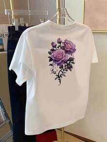 Camiseta de verano estampada de manga corta para mujer, top para mujer, tejido de algodón puro, corte regular blusas para mujer playeras de mujer blusas casuales para dama conjuntos de mujer - Blanco - Ver 2