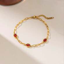 1pc Summer INS Style Luxury Minimalist Colorful Stone Stainless Steel Bracelet For Women, Daily Beach Vacation Casual Wear - Gold - View 3