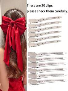 Pinza de pelo con lazo rojo grande - Un accesorio de pelo elegante y lindo adecuado para looks diarios, fiestas, regalos de Navidad y moda de otoño/invierno. - Rojo - Ver 10