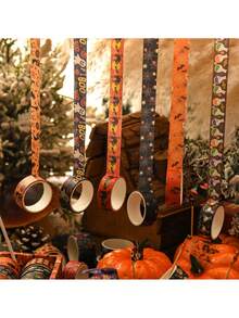 24/6pcs Halloween Washi Tape Set, Pumpkin Ghost Bat Tombstone Pattern Decorative Masking Tape, Vintage Halloween Themed Craft Tape For Journal Scrapbook Gift Wrapping Halloween Party Decor Supplies, Halloween Decoration, Halloween DIY Handicrafts, Halloween Party Supplies - Multiple Styles - View 7