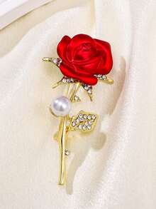 Broche decorativo de flor de rosa roja con strass - Rojo 2 - Ver 3