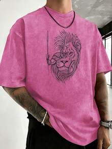 Camiseta holgada de doble cara con estampados gráficos, estilo hip-hop urbano, de algodón puro y manga corta, adecuada para quienes marcan  y entusiastas de la moda urbana. - Rosa Fucsia - Ver 2