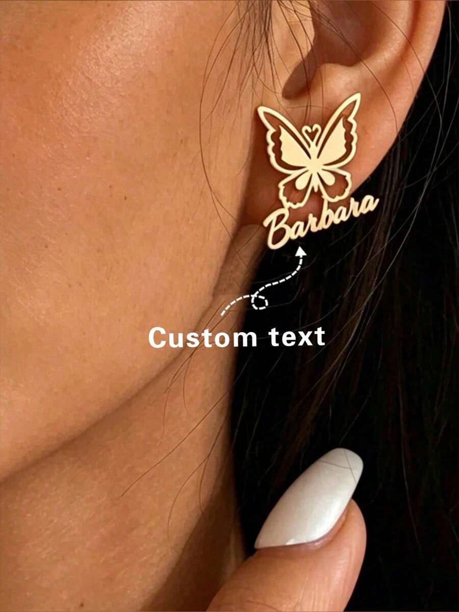 1pc Customizable Fashion Heart Name Stud Earrings, Luxury Design, Beach Vacation, Ins Style, Commute Versatile, Gift For Girlfriend, Best Friend, Unique Non-Duplicated, Student, Suitable For Anniversary, Valentine's Day, Mother's Day, Birthday, Graduation, Daily Wear, Wedding, Prom, Father's Day, Party, Back To School, Teacher Gift, College, Dorm, Suitable For Boys, Girls, Teens, Middle School, High School, College Students - Multicolor - View 1