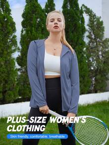 Hooded Zip-Up Jacket, Plus Size, European Style, New Spring/Summer Collection, Dark Colors, Lightweight And Breathable, Elastic Cuffs. Ideal For Outdoor Wear. - 藍色 - 查看 2