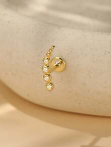 1Pc 925 Sterling Silver Earring Women Classic 18K Gold Plated Stud Earring Flat Back Helix Cartilage For Daily Wear Party Engagement Fine Jewelry - Gold - View 2