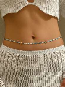 pieza de cadena de cintura estilo bohemio de verano con decoracióde estrella de mar, cinturóde cuentas hecho mano, joyerícorporal la moda adecuada para uso diario, fiestas en la - Multicolor 2 - Ver 6