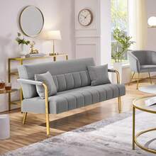 - Sofá moderno de 143.5 cm de ancho, sofá pequeño de tela de terciopelo con brazos y patas de metal dorado para sala de estar, oficina en casa, estudio rosa - Gris,claro - Ver 5