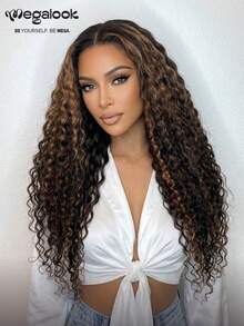 MEGALOOK 13x4 Inch Deep Wave High Gloss Brown Transparent Lace 100% Brazilian Human Hair 150% Density 20-30 Inch High Gloss Dyed Pre-Trimmed And Bleached Knots Natural Look Daily Use Women's Wig - Multicolor - View 1