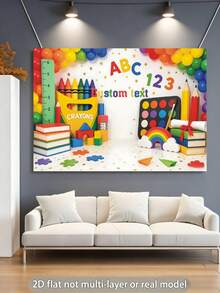 Pancarta de fondo personalizable con texto para fiesta temática de regreso a la escuela, diseño de decoración con lápiz, cuaderno, mochila, globo terráqueo, manzana, nota adhesiva y estrella, tema de regreso a la escuela, adecuado para ceremonia de apertura del nuevo semestre, reunión de clase de regreso a la escuela, decoración del aula, decoración de fondo para registro de eventos del campus, pancarta de fotografía de vinilo - Multicolor - Ver 3