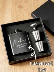 CFUNIQ 1pc Personalized Men's Flask, Groomsman Gift, Best Men's Gift, Customized Engraved Groomsman Flask, Wedding Flask, Engraved Dad Gift, Groom Gift, Boyfriend Gift, Husband Gift, Bachelor Party, Groomsman Proposal Gift, Father's Day Gift, Birthday Gift - Multicolor - View 12