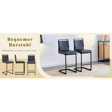 Juego de 2 taburetes de bar de estilo nórdico / Juego de 2 taburetes de bar de PU / Diseño único y construcción estable / Capacidad de carga de 120 kg / Adecuado para comedor, cocina y patio - Negro - Ver 10