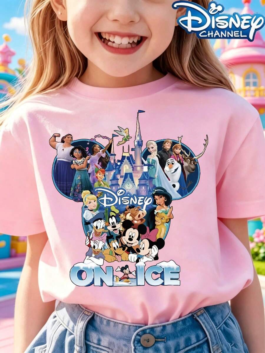 Camiseta de manga corta de Disney, 100% algodón, rosa, estilo casual, Disney Channel, para mujer, Disney On Ice, con personajes populares como Mickey Mouse y Minnie Mouse, ideal como regalo para los fans de Disney. - Rosa - Ver 1