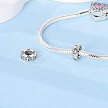 1pc Original 925 Sterling Silver Eternal Text Heart-Shaped Zirconia Spacer Bead, Suitable For Bracelet Necklace DIY Matching - Silver - View 2