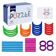 Colorful Wooden Creative Puzzle Set, Includes Curved, Straight And Ring Pieces, Comes With Guide Card, Children Can Freely Assemble Letters And Shapes, Develop Spatial Thinking, Portable Metal Storage Box, Ideal DIY Educational Gift, Suitable For Birthdays And Holidays - Multicolor - View 11