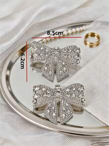 2 piezas de accesorios desmontables para zapatos con lazo de strass en plata, oro y albaricoque, hebilla decorativa para zapatos, estilo elegante de lujo, accesorios DIY para zapatos de tacón alto, zapatillas, zapatos blancos, zapatos casuales, mocasines, zapatos de novia, accesorios para zapatos de boda, un zapato con múltiples usos - Plateado - Ver 7