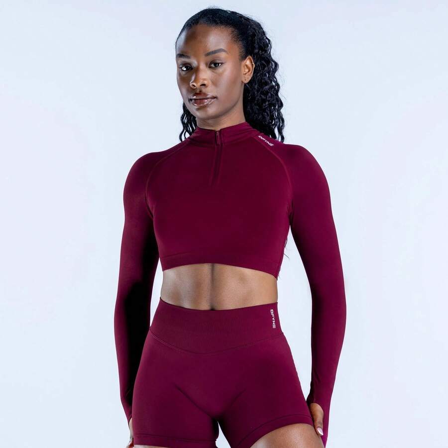 Women's Impact Zip-Up Fitness Crop Top, Long Sleeve Sports Crop Top, Seamless Gym Running Tops, Quick-Dry Workout Shirt For Pilates And Yoga, 2026 - 冬莓色半拉鍊 - 查看 1