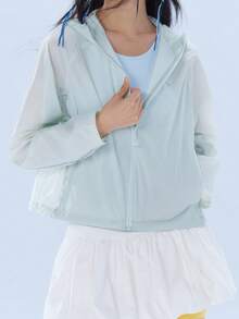 CAMEL CROWN Camisa de protección solar con cuello alto para mujer, chaqueta corta de protección solar ajustada para el verano - Brote verde - View 3