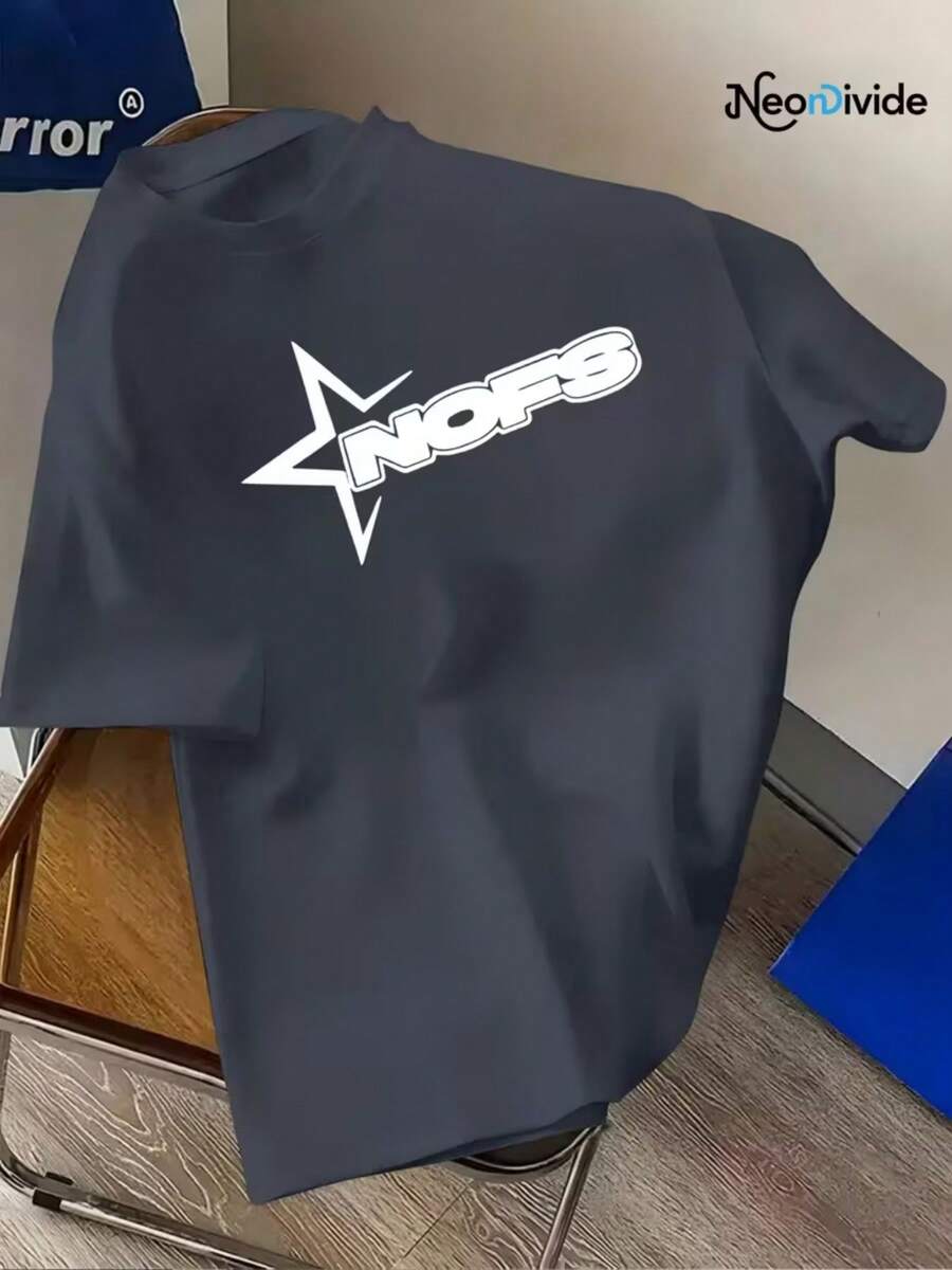 Camiseta de manga corta para hombre, casual y cómoda, con estampado gráfico de la letra NOFS - Elegante y versátil, perfecta para el uso diario. - Gris Oscuro - Ver 1