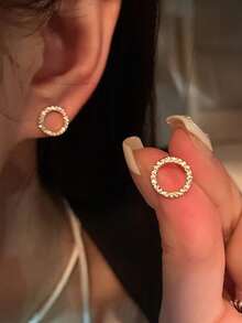 1 par de pendientes de moda minimalistas y elegantes de círculo pequeño - Multicolor - Ver 1