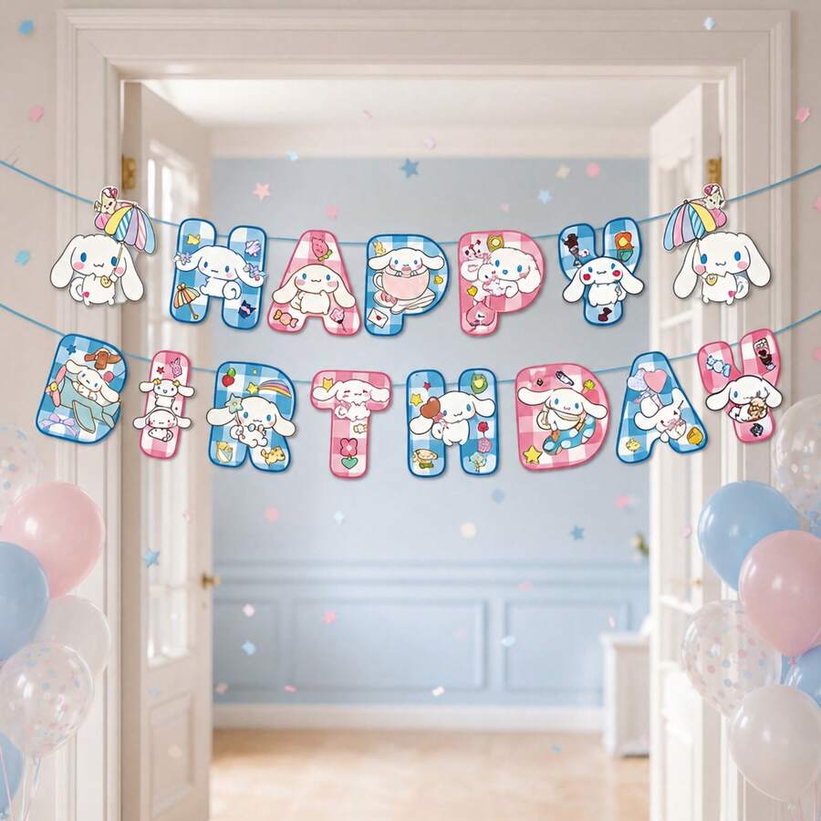 MINISO Cinnamoroll Happy Birthday Banner, Cute Character Letter Garland For Party, Bedroom Wall & Doorway Decor, Birthday Celebration - Banner - View 1