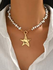 collar de cuentas de piedra natural hecho mano, colgante de concha marina de metal estilo boho la moda, adecuado para uso diario, vacaciones en la playa y citas. - Multicolor 4 - Ver 10