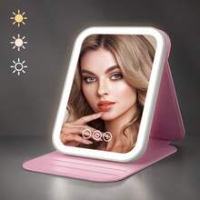 M MISS DREAM Travel Makeup Mirror With Light, Portable Beauty Mirror With 3 Color Light Modes, Dimmable Touch Screen, Rechargeable Desktop LED Makeup Mirror - Pink - View 11