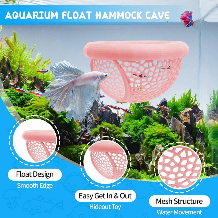 1pc Floating Betta Habitat For Aquarium, Used For Feeding Betta Or Shrimp, Cave And Hammock, Small Fish Feeding Ring, Aquarium Hidden Feeding Decor Accessory - A - View 1