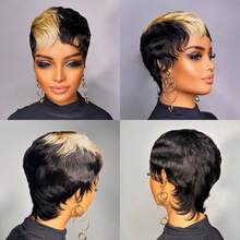 Brazilian Virgin Hair Wig Short Pixie Cut Wig Human Hair For Women 180% Density Machine Made Wigs For Halloween With Can Be Cosplay & Daily Wear 1B/27 With 1B/30 Color - Multicolor - View 10
