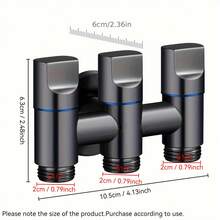 1pc -Plated Zinc Alloy 3-Way Diverter Valve, Faucet Accessory Splitter Valve, Multi-Function 1-In 3-Out Water Diverter Valve With Independent Control Handle, Suitable For Washing Machine And Toilet - Black and Gray - View 4