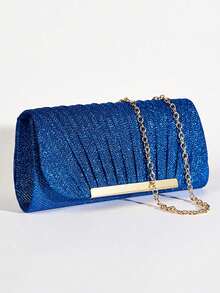 Bolso tipo cubo ligero, estilo casual de negocios, decorado con pedrerí, diseñcon cordóajustable. - azul real - Ver 2