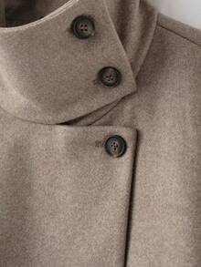 THREADLY Autumn/Winter New Women's European And American Style Fashion Minimalist Versatile Stand Collar Jacket - Khaki - View 6
