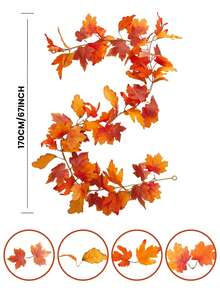 1pc Autumn Wreath, 5.9ft Artificial Maple Leaf Autumn Garland, Artificial Hanging Leaves, Suitable For Fireplace, Tabletop Decor, Home Front Door, Outdoor Indoor Thanksgiving Autumn Decoration - Multicolor - View 12